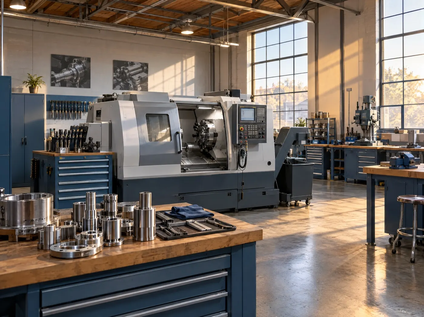 Tools and machinery in a manufacturing workspace