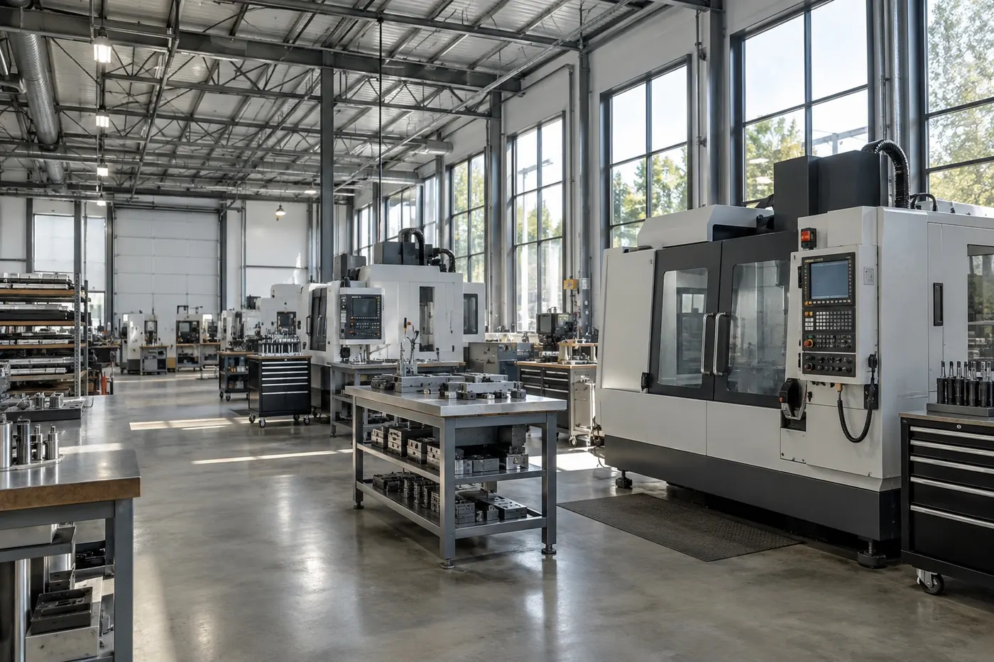 Precision machinery on a bright manufacturing floor